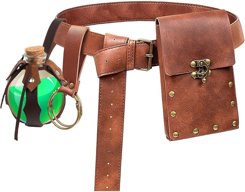 KOTORA Renaissance Belt Pouch Coin Purse Skirt Hike Set Medieval Festival Costume Halloween Accessories Casual Fanny Pack Waist Bag (3Bottle-Brown) - Image 1